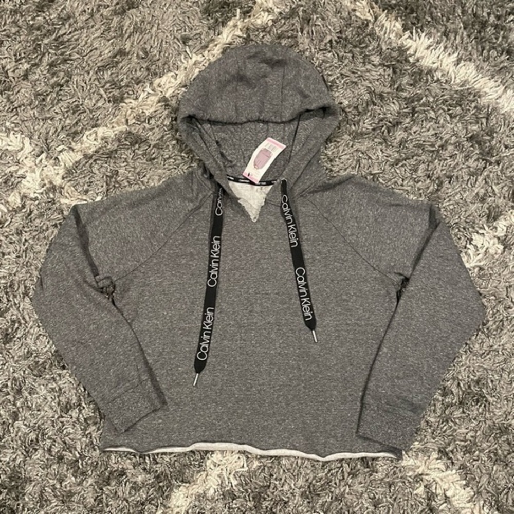 CALVIN KLEIN PERFORMANCE PULL OVER CROPPED HOODIE GRAY WOMENS SIZE SMALL